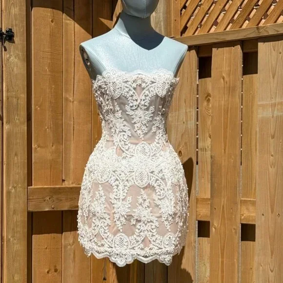 🆕 BRONX & BANCO 🧿 NWOT Maraya Blanc Lace Mini Dress, Sz XS US 2 - Picture 2 of 15